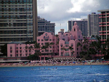 Royal Hawaiian Resort from off Waikiki Beach - Oahu, HI